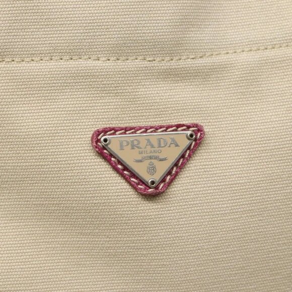 PRADA Hand Bag Canvas Leather Beige Purple Silver Auth - Picture 10 of 16